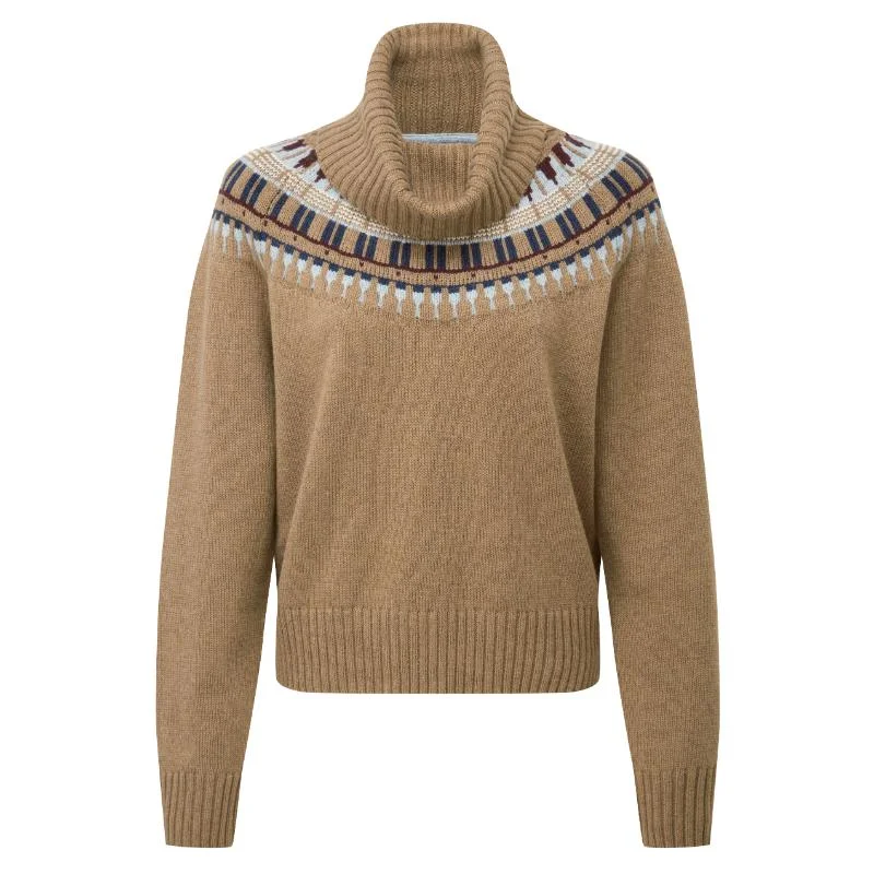 Schoffel Filey Fairisle Roll Neck Ladies Merino Mix Jumper - Warm Sand Cashmere Blend Cotton Blend Poly Blend