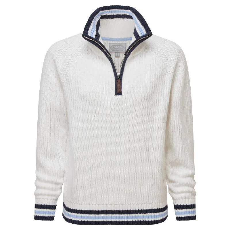 Schoffel Havelet Bay 1/4 Zip Ladies Jumper - Soft White/Sky Blue Fitted Loose Oversized