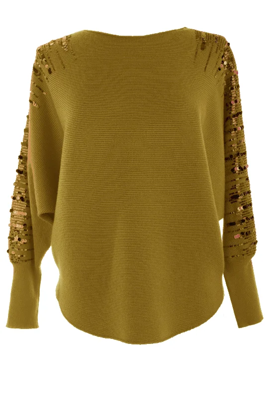 Sequin Sleeve Ribbed Jumper Mesh Blend Leather Blend Suede Blend