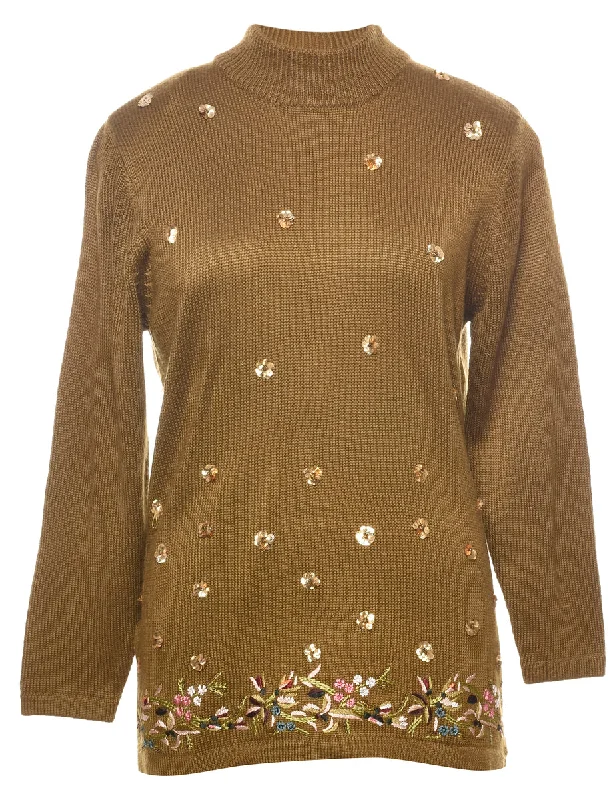 Sequined Jumper - M Toggled Drawstring Belted
