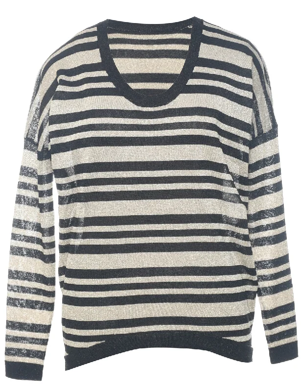 Striped Pattern Jumper - M Mesh Sweater Canvas Denim