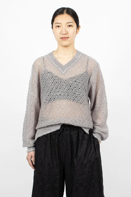 Tinsel Knit Jumper Light Grey Thin Thick Dense