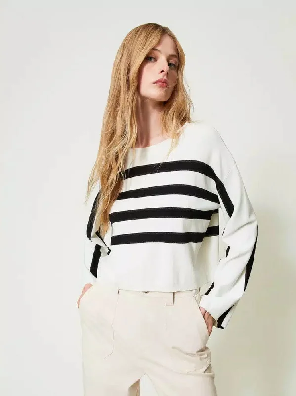 Twinset Striped Jumper Black & White Welt Pockets Slit Pockets Flap Pockets