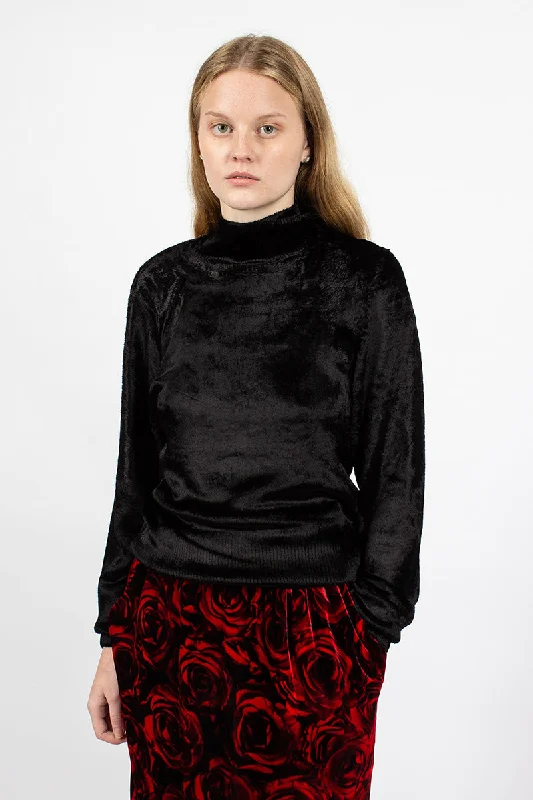 Velvet Effect Jumper Black Satin Blend Silk Blend Wool Blend