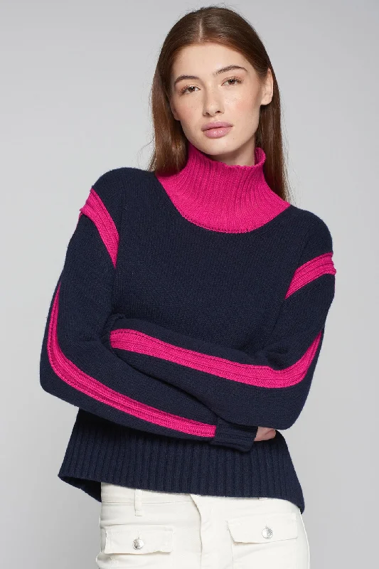 Vilagallo 31735 Navy Pink Polo Neck Jumper Seamless Knitted Crochet