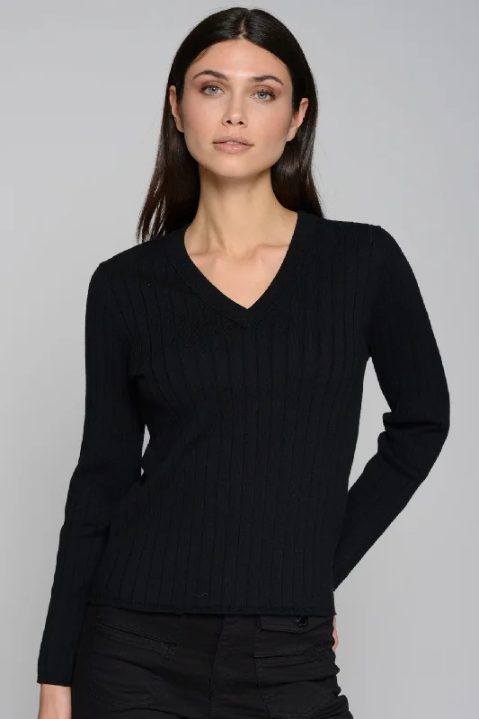 Vilagallo 31961 Black Button Sleeve Jumper Ribbed Striped Patterned