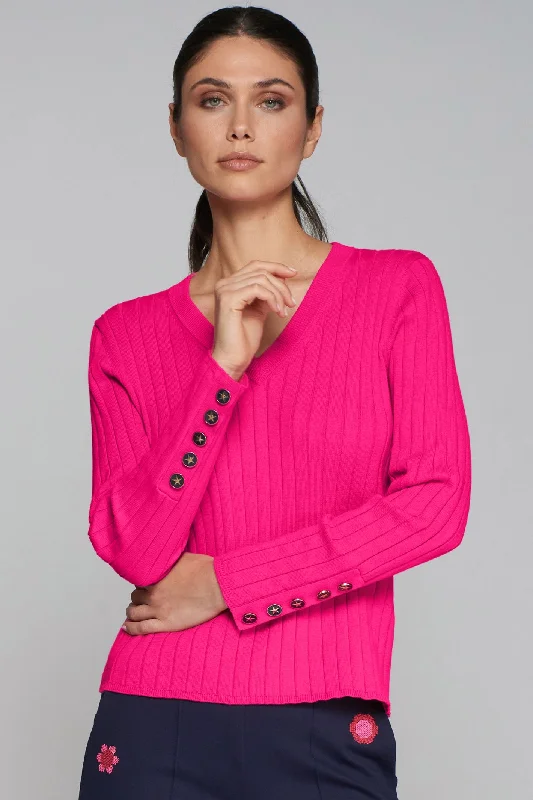 Vilagallo 31964 Pink Button Sleeve Jumper Handmade Hand-knitted Hand-woven