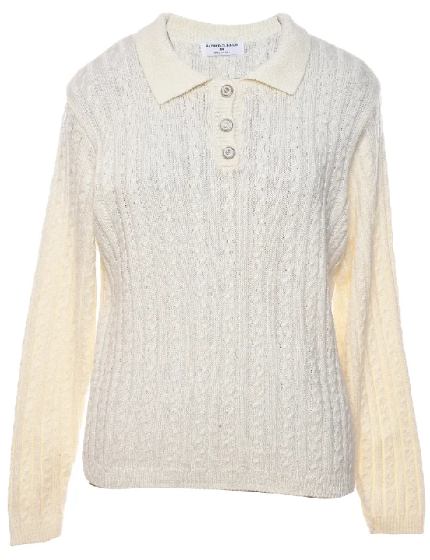 White Cable Knit Collar Detail Jumper - M Rayon Fabric Velvet Fabric Corduroy Fabric White Cable Knit Collar Detail Jumper - M Rayon Fabric Velvet Fabric Corduroy Fabric