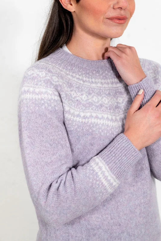 Womens Aviemore Yoke Fair Isle Jumper - lilac Silk Blend Satin Velvet