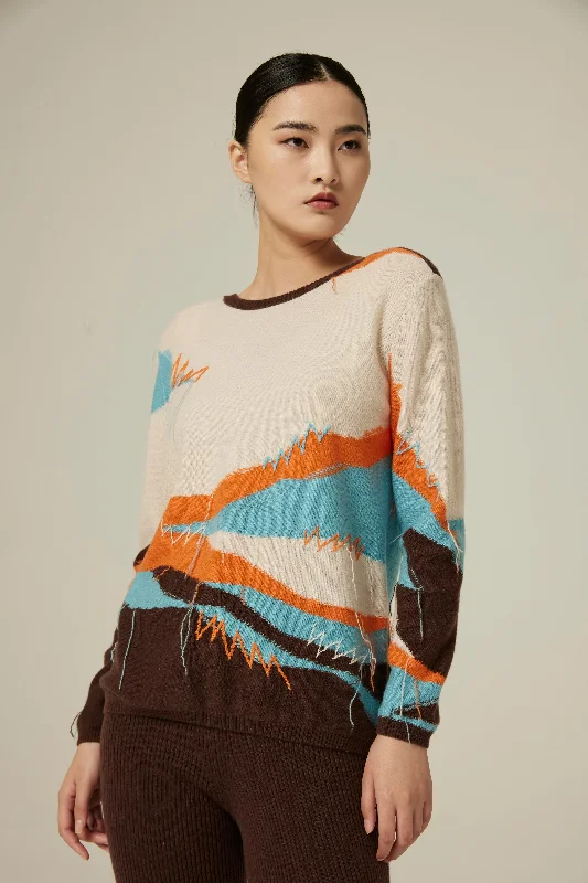 Women's boat neck cashmere jumper Solid Print Embellished