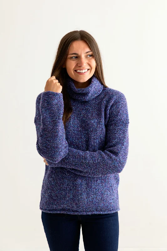 Womens Chunky Cowl neck jumper - Purple Fleece Sweater Nylon Polyester