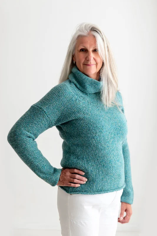 Womens Chunky Cowl neck jumper - light teal Welt Pockets Slit Pockets Flap Pockets