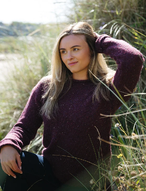 Womens Chunky cuffed jumper - Berry marl Oversized Loose Flowy