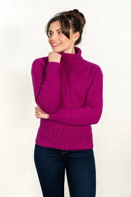Womens Chunky Geelong Superfine Lambswool Polo Neck Jumper - Pink Chenille Blend Fleece Blend Nylon Blend