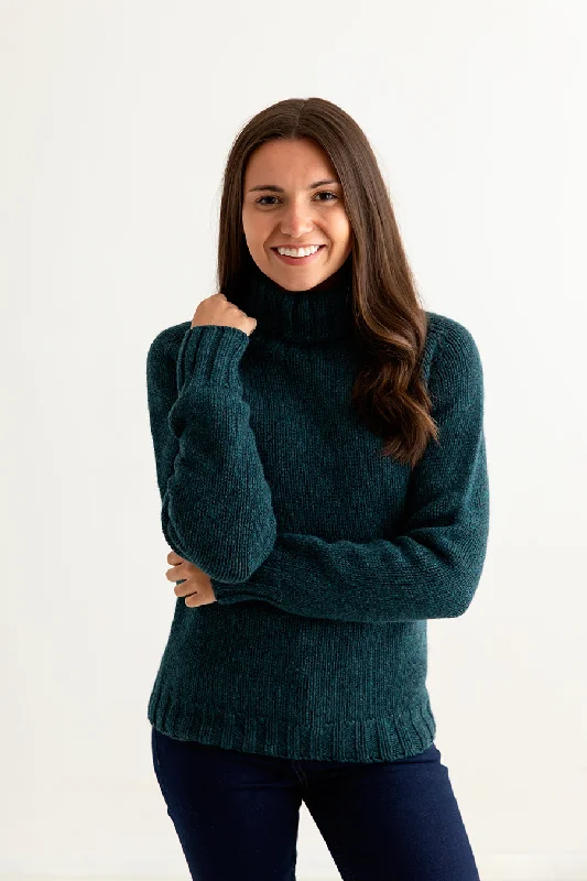 Womens Chunky Geelong Superfine Lambswool Polo Neck Jumper - Teal Lace Blend Ribbed Blend Corduroy Blend Womens Chunky Geelong Superfine Lambswool Polo Neck Jumper - Teal Lace Blend Ribbed Blend Corduroy Blend