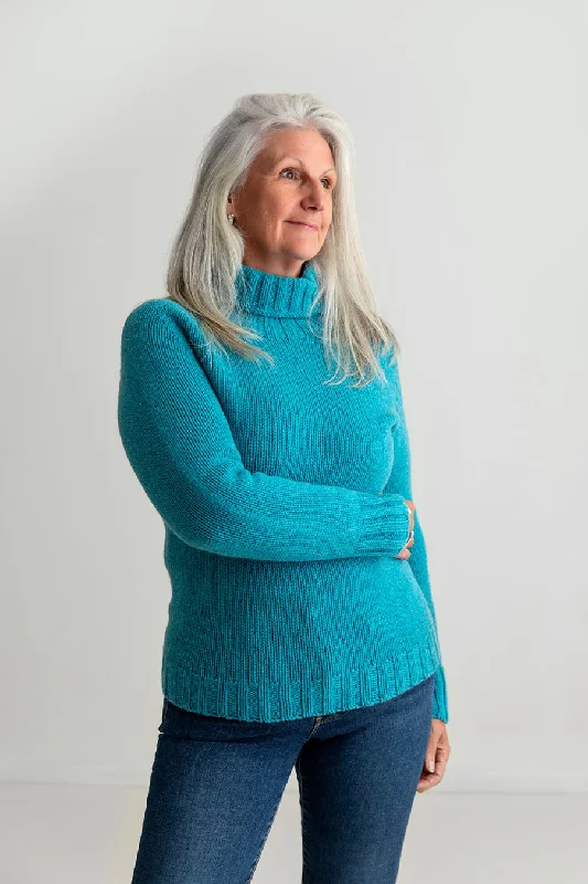 Womens Chunky Geelong Superfine Lambswool Polo Neck Jumper - Aqua Terry Blend Velvet Blend Canvas Blend Womens Chunky Geelong Superfine Lambswool Polo Neck Jumper - Aqua Terry Blend Velvet Blend Canvas Blend