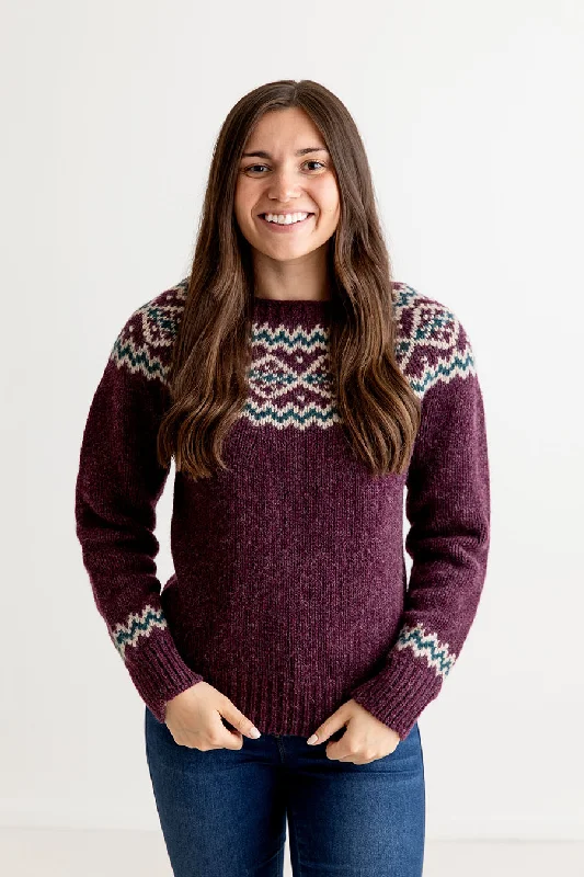 Womens Chunky Finnieston Yoke Fair Isle Jumper - Aubergine Fleece Sweater Nylon Polyester
