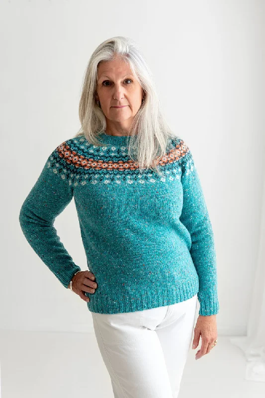 Womens Croft II Yoke Fair Isle Jumper - aqua Silk Blend Satin Velvet