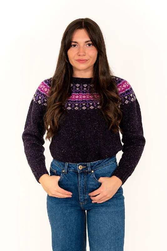 Womens Croft II Yoke Fair Isle Jumper - Purple Cashmere Blend Cotton Blend Poly Blend