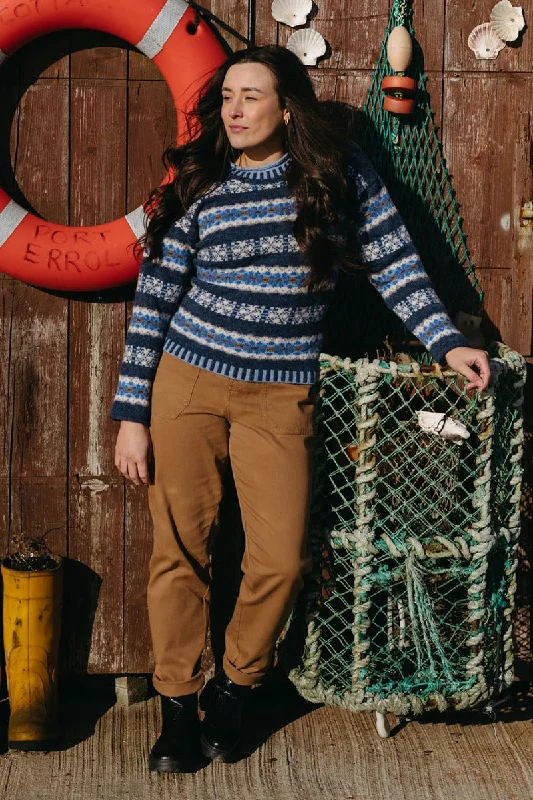 Womens Pitmedden fair isle jumper - Blue Notch Collar Peter Pan Collar Cowl Neck