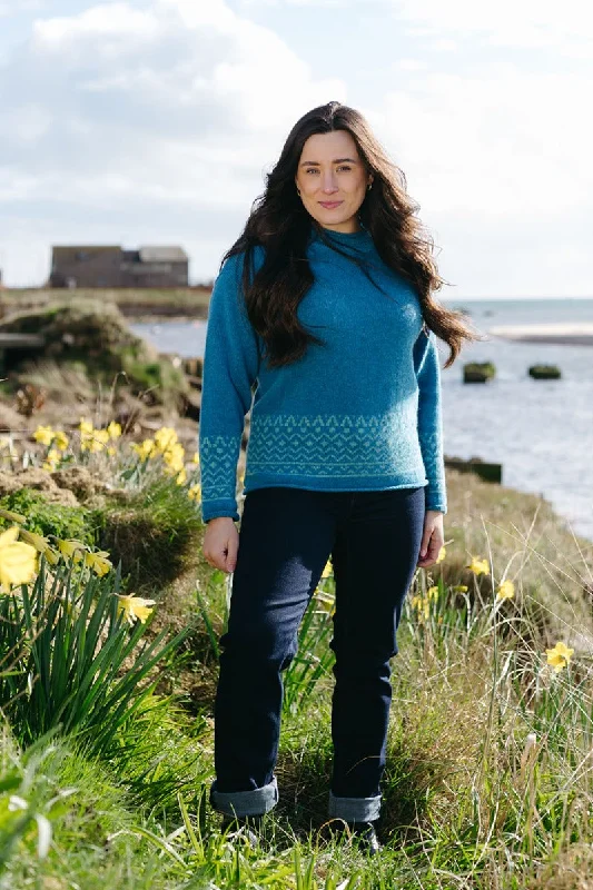 Womens Braemar Fair Isle Jumper - Turquoise Oversized Loose Flowy
