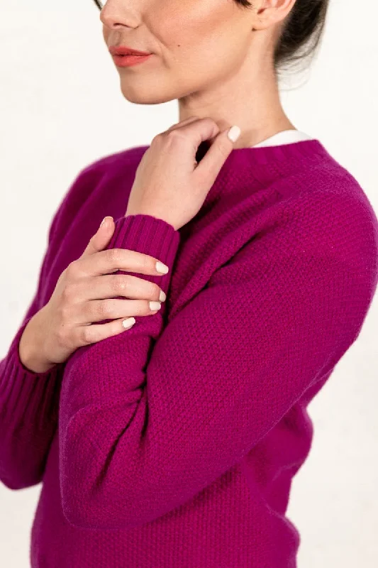 Womens Geelong Superfine Lambswool Moss Stitch Jumper - Fuchsia Fitted Slim Tailored