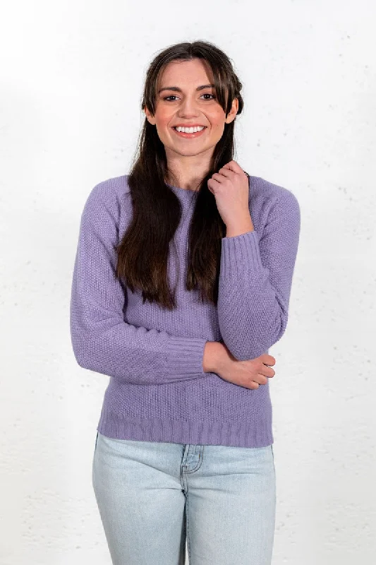 Womens Geelong Superfine Lambswool Moss Stitch Jumper - Lilac Zippered Buttoned Snapped