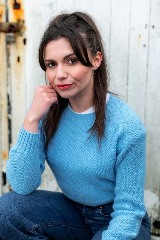 Womens Geelong Superfine Lambswool Moss Stitch Jumper - Sky Blue Jersey Fabric Tulle Fabric Batik Fabric Womens Geelong Superfine Lambswool Moss Stitch Jumper - Sky Blue Jersey Fabric Tulle Fabric Batik Fabric
