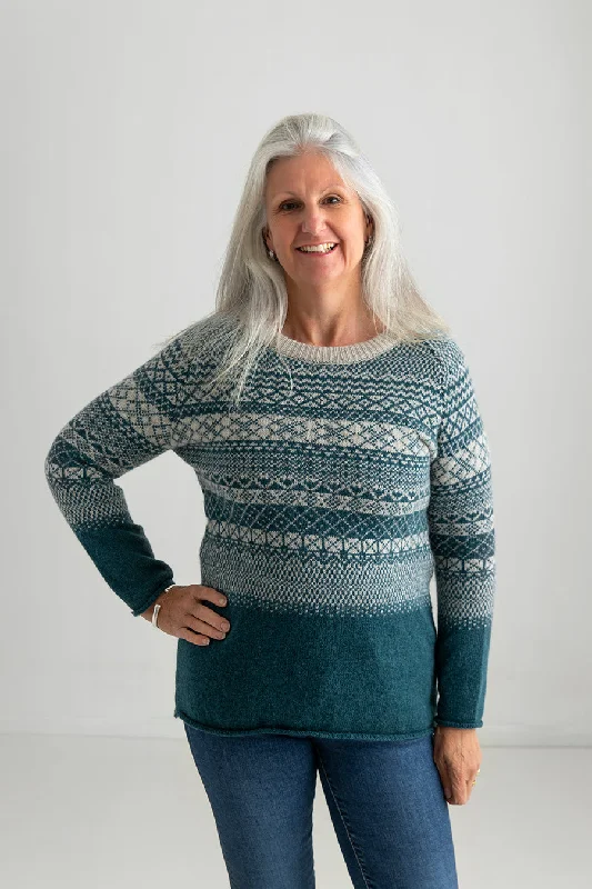 Womens Lace Fair Isle Tunic Jumper - storm Sweater Knitwear Pullover