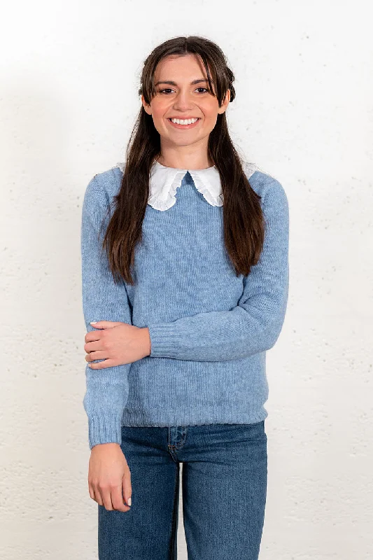 Womens Seamless Saddle Shoulder Shetland Jumper - Ice Blue Terry Terry Cloth Terry Knit