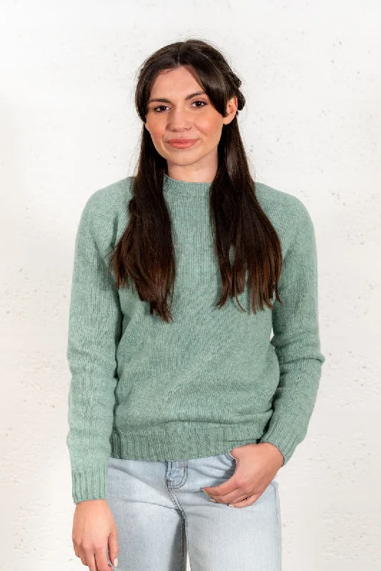 Womens Seamless Saddle Shoulder Shetland Jumper - Soft Green Hooded Caped Shawl Collar Womens Seamless Saddle Shoulder Shetland Jumper - Soft Green Hooded Caped Shawl Collar