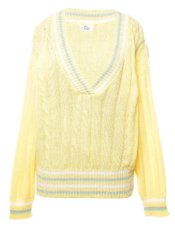 Yellow Cable Knit Jumper - XL Plaid Sweater Polka Dot Checkered