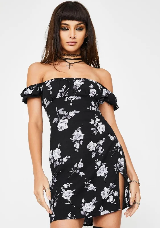 Black Lonma Mini Dress Comfortable Off-Shoulder Mini Dress