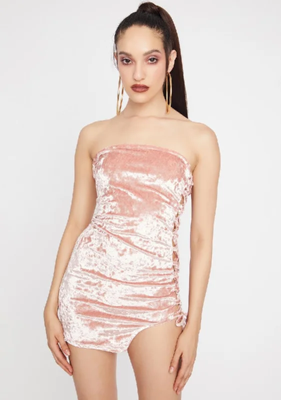 Blush Goals Completed Crushed Velvet Mini Dress Elegant Vintage Mini Dress