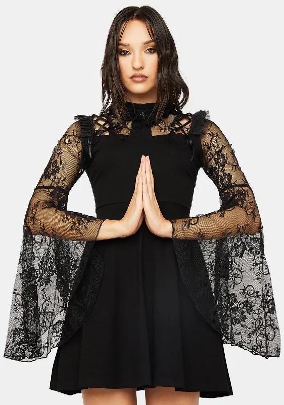 Gothic Lace Sleeve Mini Dress Stylish Sweetheart Mini Dress