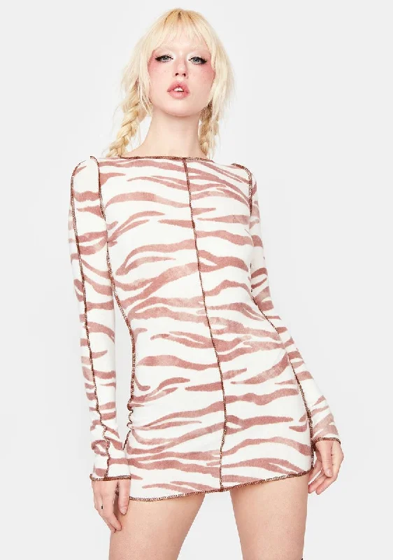 Mauve Zebra Mini Dress Modern Satin Mini Dress