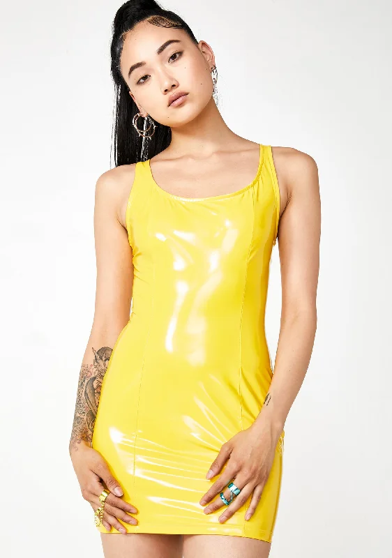 Megathotzz Vinyl Mini Dress Trendy Mini Dress with Belt