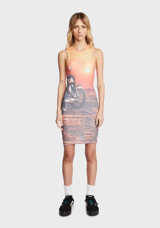 Polarised Print Tank Mini Dress Fashionable Pleated Mini Dress