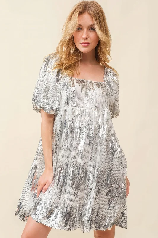 Sequin Babydoll Mini Dress Stylish Spaghetti Strap Mini Dress