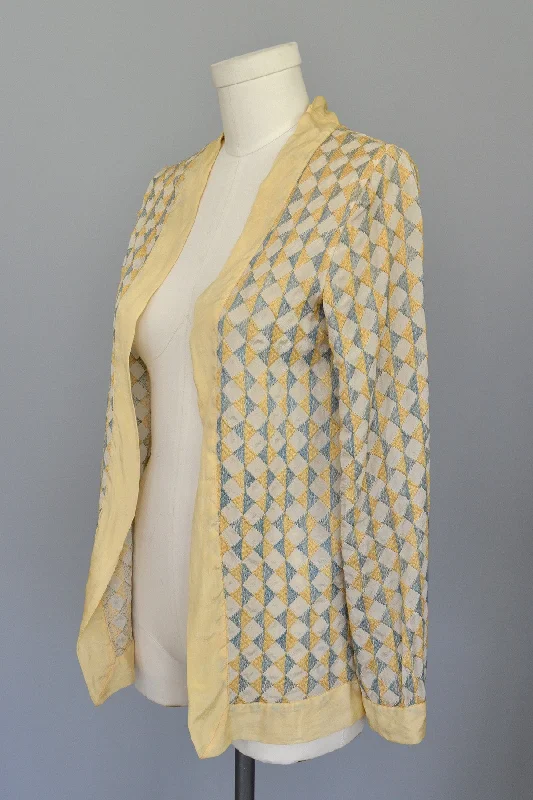 RESERVED 1920s Deco Harlequin Embroidered Jacket Duster Ribbed Jacket Pleated Jacket Ruffled Jacket