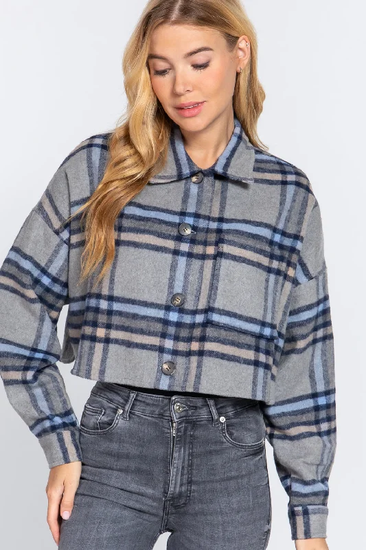 Wool Plaid Oversized Crop Jacket Oversized Jacket Tailored Jacket Straight Jacket