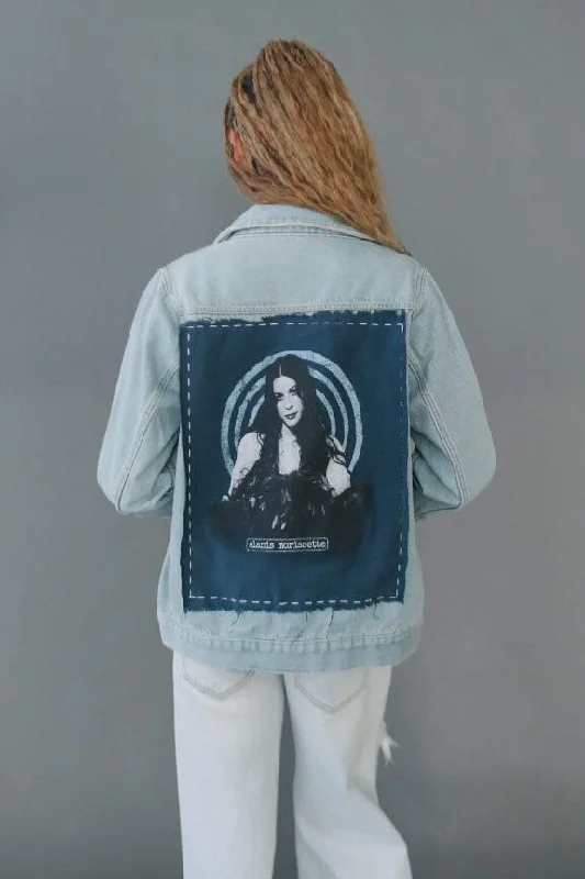 Alanis Morrissette Hand Stitched Denim Jacket Denim Fabric Leather Fabric Suede Fabric