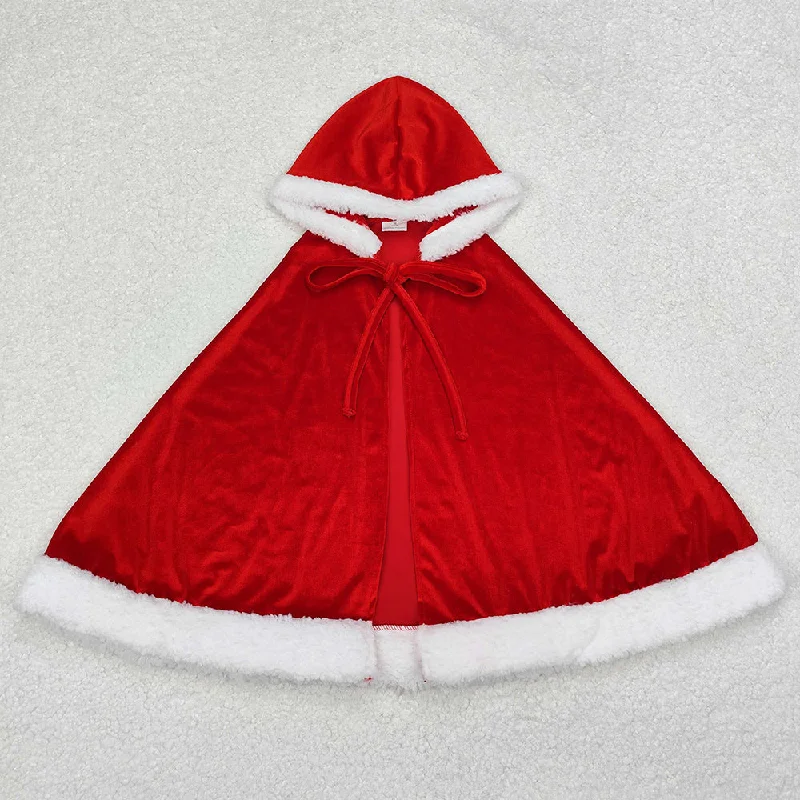 Baby Girls Cloak Christmas Red Velvet Hooded Tops Cloak GLD0726 Hoodie with Puffed Sleeves Voluminous Trendy