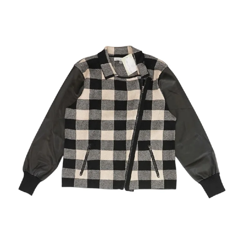 Black Check Lightweight Jacket Stand-Up Collar Roll-Neck Collar Turtle Neck