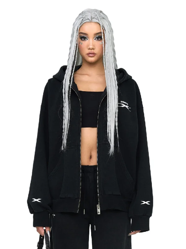 Black & Gray Future Embroidered Hoodie Cotton Hoodie Fleece Lining Warmth