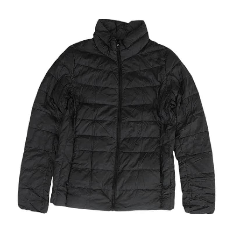 Black Solid Puffer Jacket Anorak Shell Jacket Lightweight Jacket