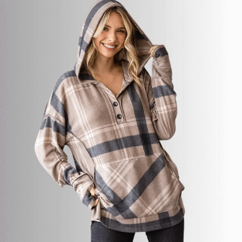 Blake Soft Plaid Hoodie Made in USA Hoodie with Longline Fit Extended Stylish