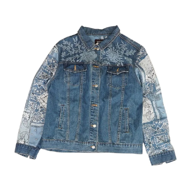 Blue Embroidery Detail Denim Jacket Oversized Jacket Tailored Jacket Straight Jacket