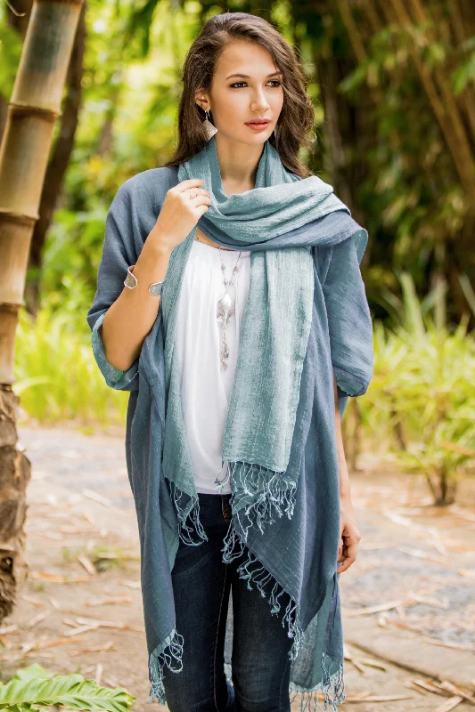 Blue Mystique 100% Cotton Blue Jacket and Scarf Set from Thailand Welt Pockets Slit Pockets Flap Pockets