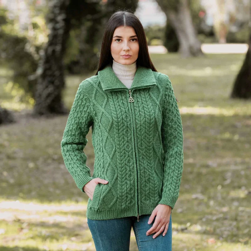 Women's Aran Knit Cable Bomber Jacket, Green Herringbone Jacket Checkered Jacket Solid Jacket